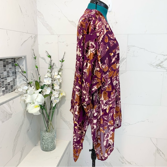 Colleen Lopez Kimono Jacket Burgundy Floral 2X - Picture 6 of 11